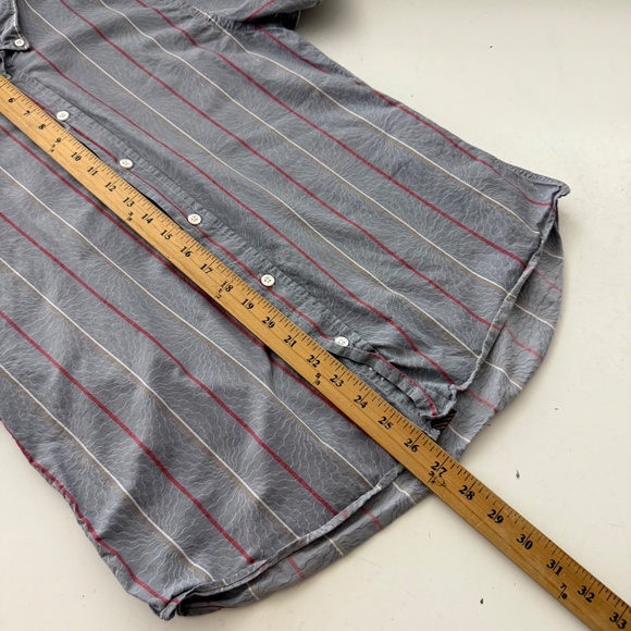 Billy Reid Slim Fit Gray 90s Striped SS Casual Button Down Shirt Mens MEDIUM - Picture 6 of 7